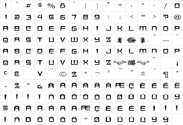 Azteca Regular Regular  glyph index