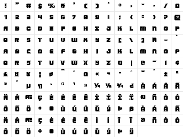 Super Submarine Academy Regular  glyph index