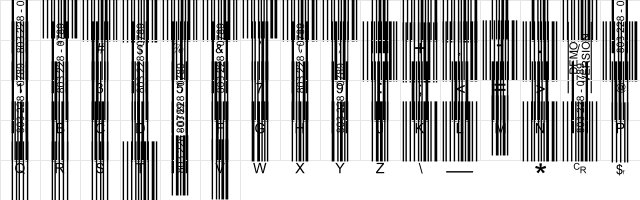 Barcode 3 of 9 Regular  glyph index