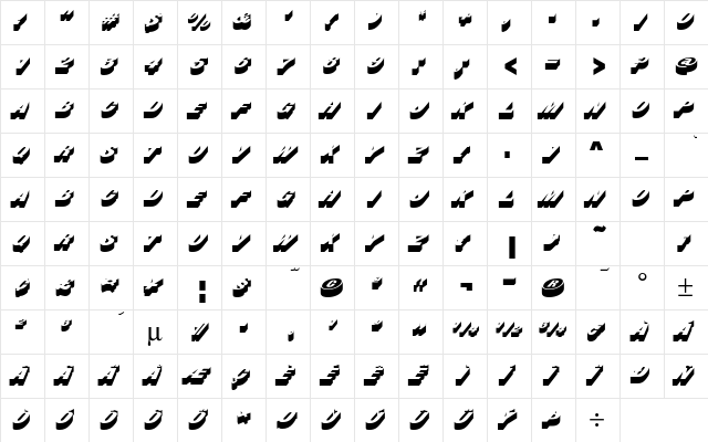Buster LET Plain 1.0  glyph index