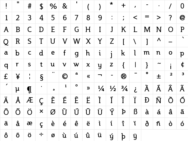 Steinem Unicode Regular  glyph index