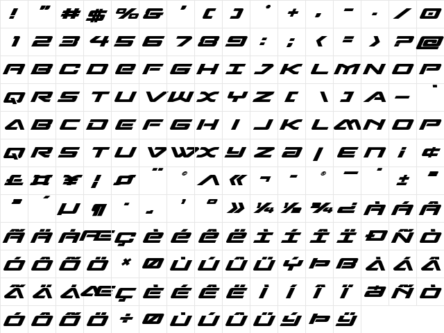 Sabre Shark Bold Semi-Expanded Bold Semi-Expanded  glyph index