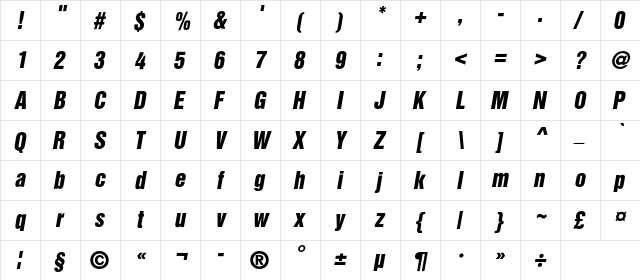 BastionKontrastAlt-Oblique Regular  glyph index