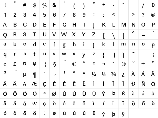 URWLinearTMedNar Regular  glyph index