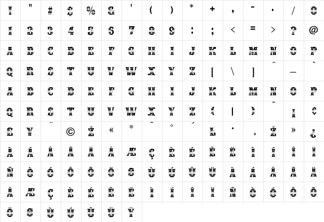 Houdini Regular  glyph index