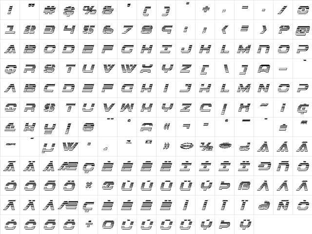 7th Service Chrome Italic Italic  glyph index