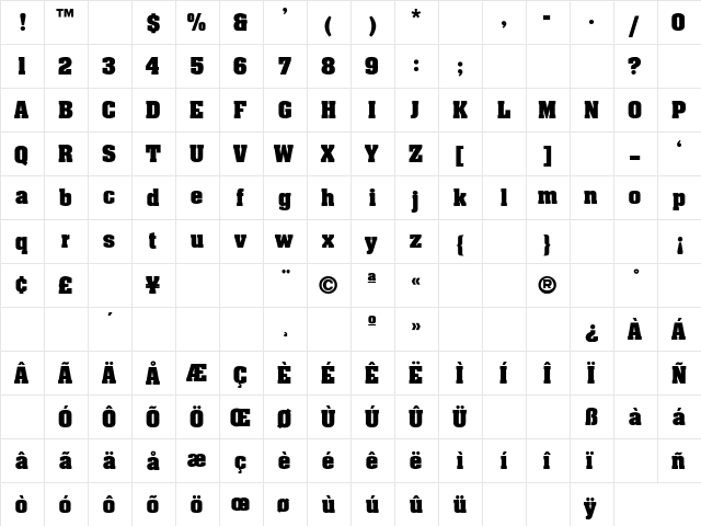 Aachen-Light Regular  glyph index