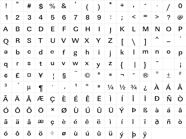 URWLinearTMedWid Regular  glyph index