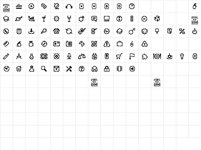 Stencil Icons Regular  glyph index
