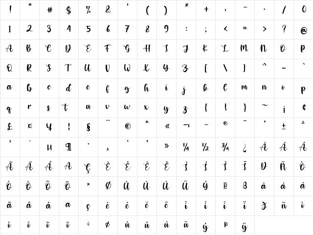 Dobbystar Regular  glyph index