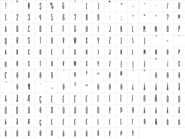 HeraldGothic MediumSmallCaps  glyph index