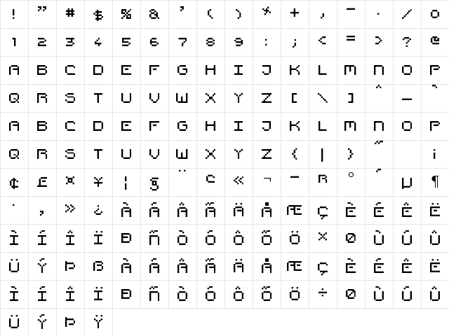 Pixel Countdown Regular  glyph index