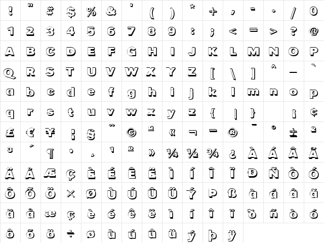 TomBeckerShadowW Bold  glyph index