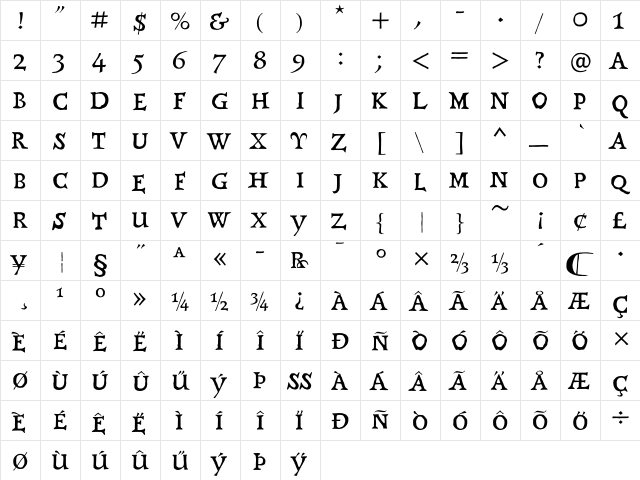 OlausMagnus Regular  glyph index