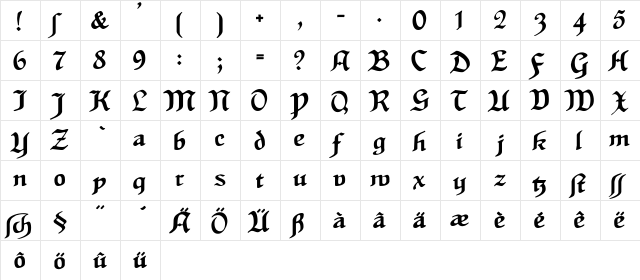 HansSachsGotisch Regular  glyph index
