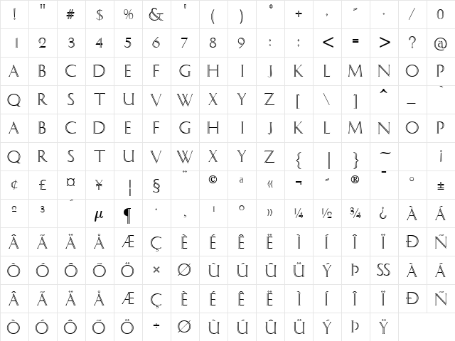ArenaCapsSSK Regular  glyph index