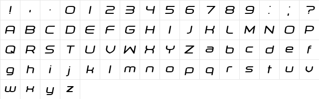 Orenburg Bold Italic  glyph index