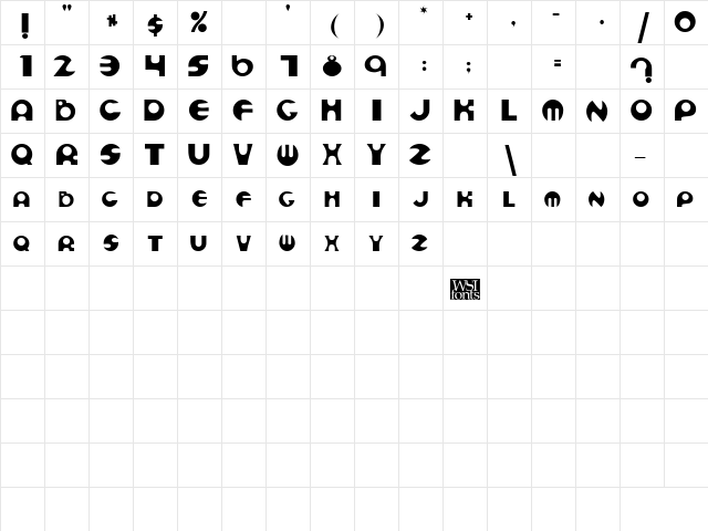 CurvetteDisplay Regular  glyph index