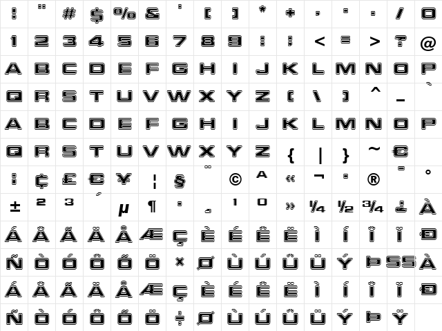 Millenium BdEx BT Bold Extended  glyph index