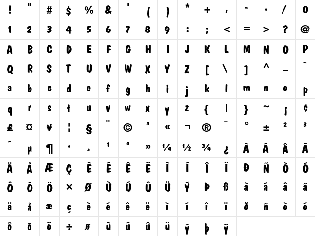 DomCasual Regular  glyph index