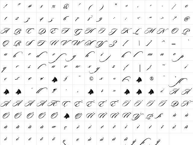 Sloop Script Three BETA Bold  glyph index