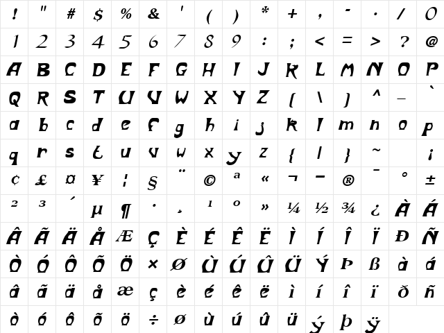 PeppertreeSSK BoldItalic  glyph index