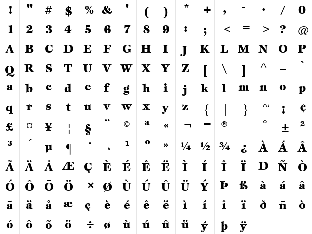 ITCEsprit-Black Black  glyph index