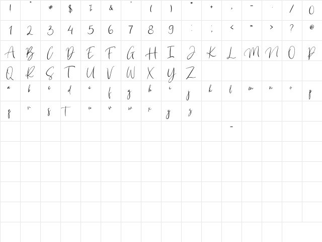 Brilliant Classy Regular  glyph index