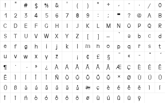 AntiqueOliTLigIn1 Regular  glyph index