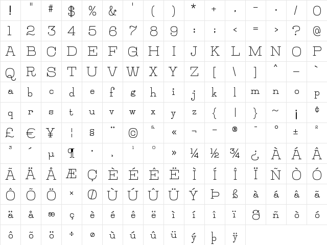 Jillsville Bold  glyph index