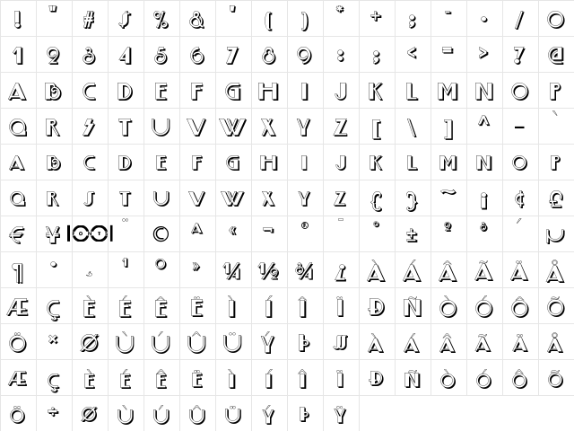 Boogie Nights NF Shadow  glyph index