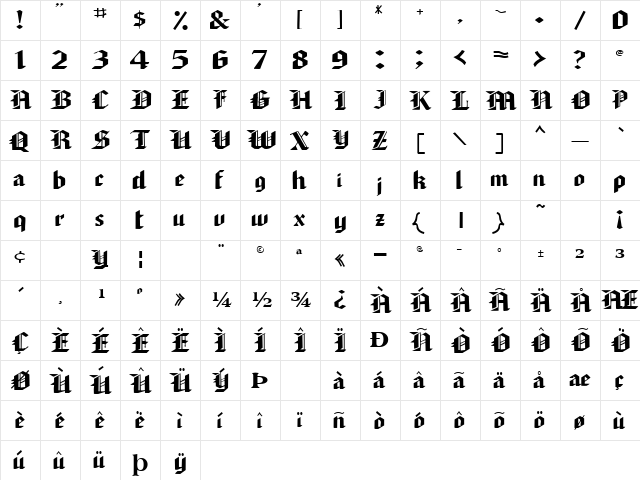 Locksley Regular  glyph index