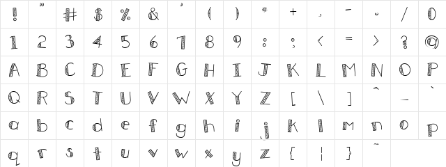 DJ Squiggle Regular  glyph index