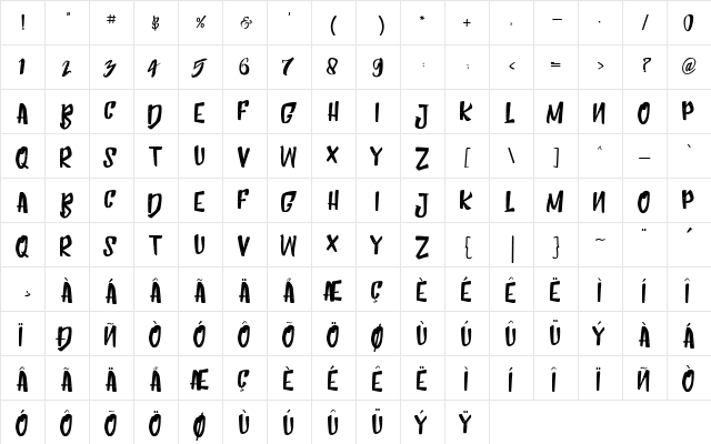 Humblle Rought All Caps Regular  glyph index