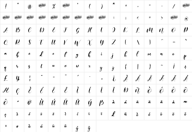 monieta Regular  glyph index