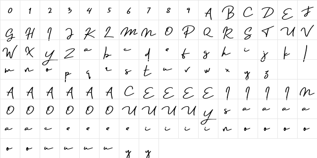 Portraits Regular  glyph index