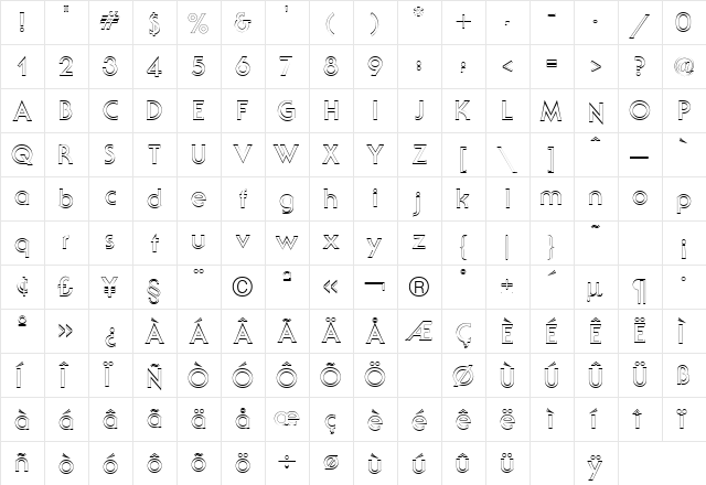 Serif Gothic Bold Outline Regular  glyph index