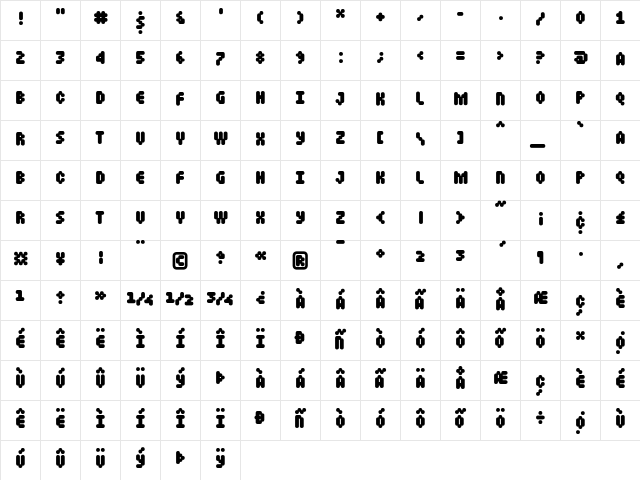 Mastertext Regular  glyph index