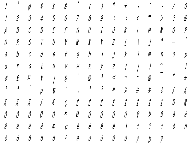 Lechter Thin BoldItalic  glyph index