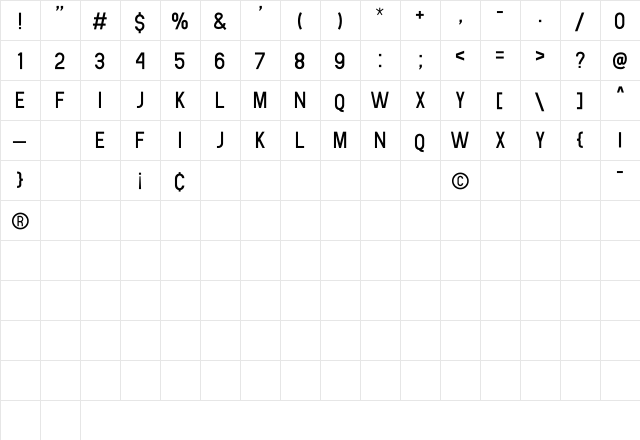 Human Regular  glyph index