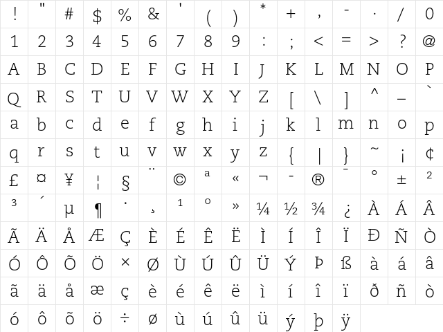 PMN Caecilia 45 Light  glyph index