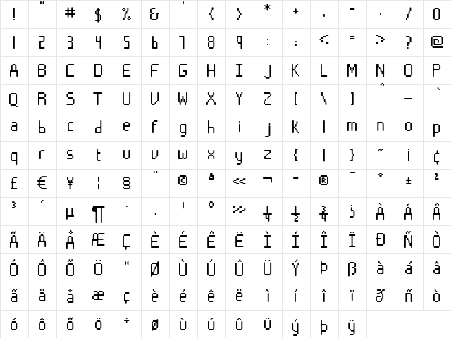Motus Regular  glyph index