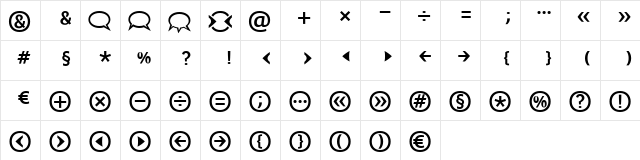 BienvenuePicto Regular  glyph index