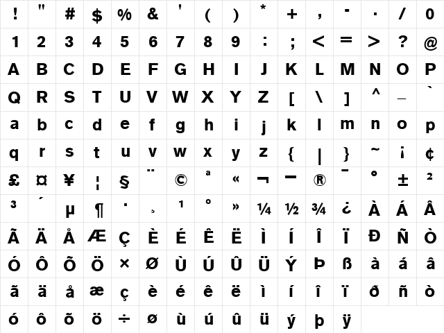 VolvoSansBold Bold  glyph index