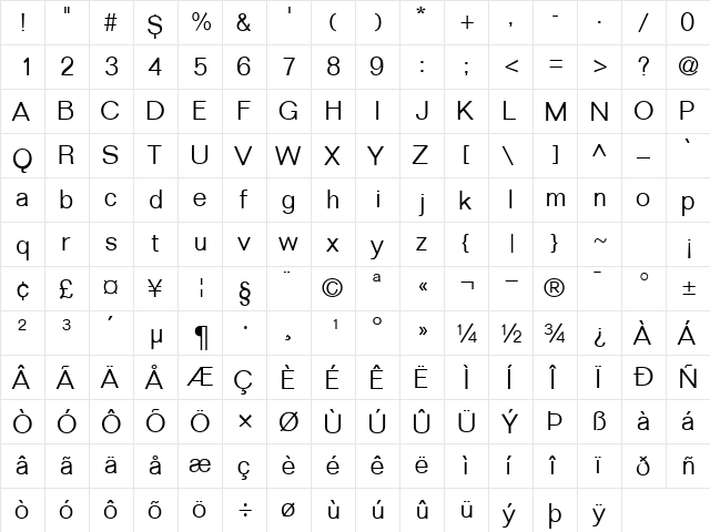 LayoutLightSSK Regular  glyph index