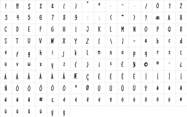Honeybae Regular  glyph index
