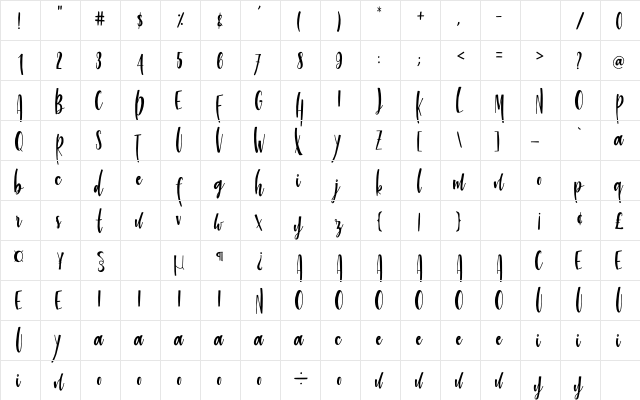 Banana Island Regular  glyph index