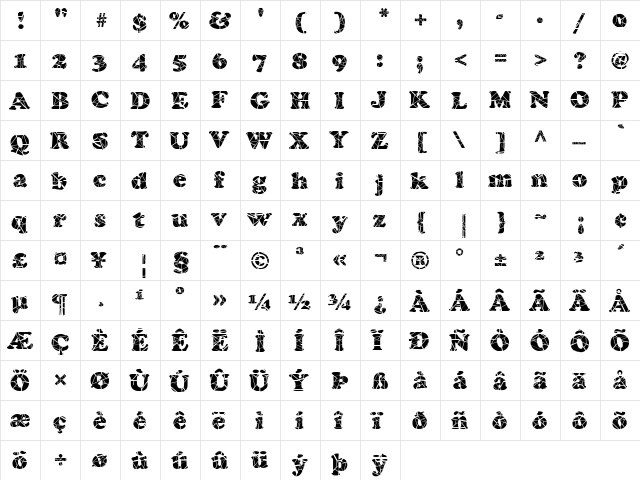 FZ ROMAN 4 CRACKED Normal  glyph index