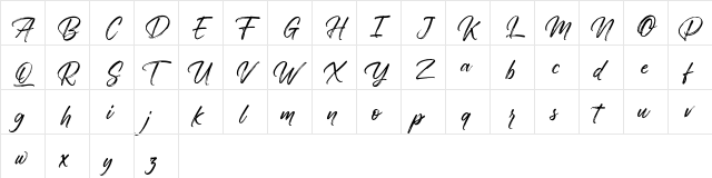 Walking Dream FREE Regular  glyph index