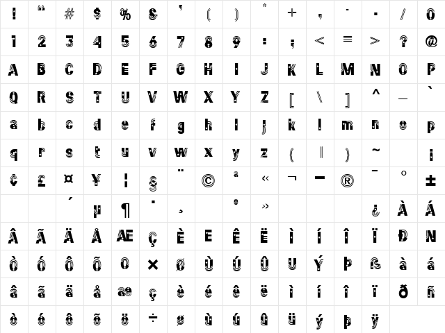 Stars & Stripes Regular  glyph index